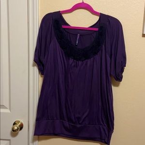 Plum purple blouse with flower details on collar